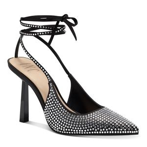 INC International concepts Sandaze Black Bling Lace Up Heels
